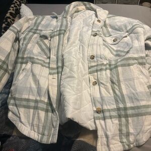Aeropostale White and Green Plaid Jacket